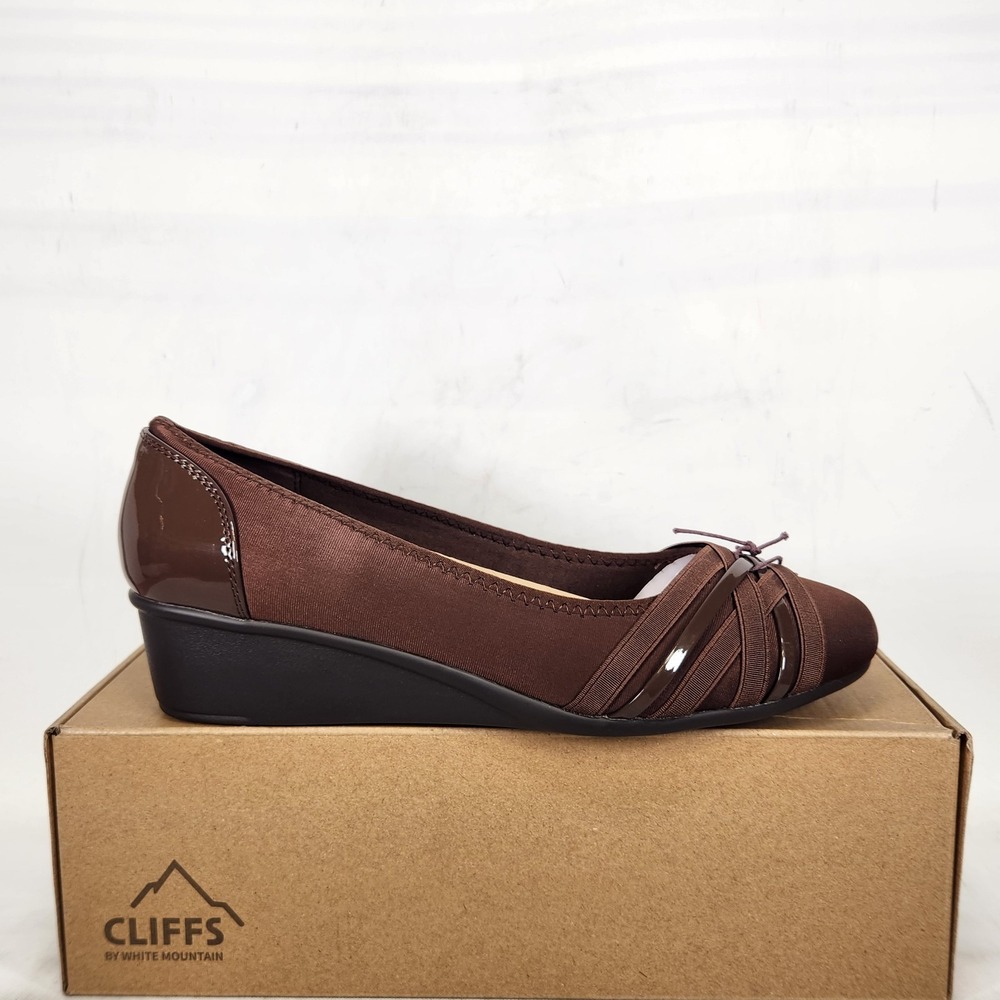 Cliffs by White Mountain Bowie Wedge Shoes Women Size 10 WIDE Brown Nylon Bow